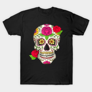 Sugar Skull With Roses Day Of Dead Womens Sugar T-Shirt